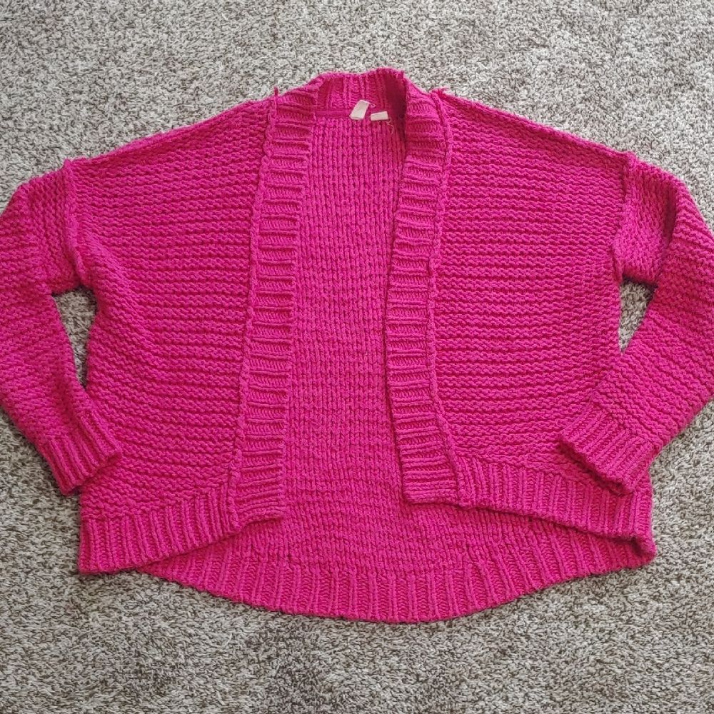 Anthropologie Moth Chunky Knit Cardigan Pink Open Front Sweater Women's Size S